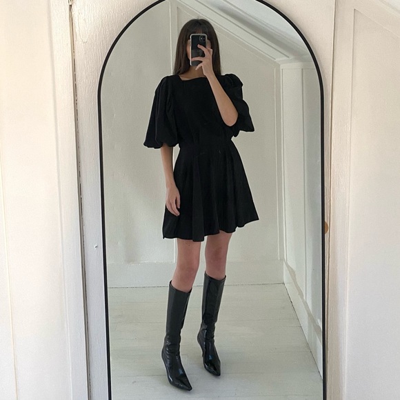 The Femm Violet Open Back Puff Sleeve Mini Dress in Black NWT - Picture 4 of 13